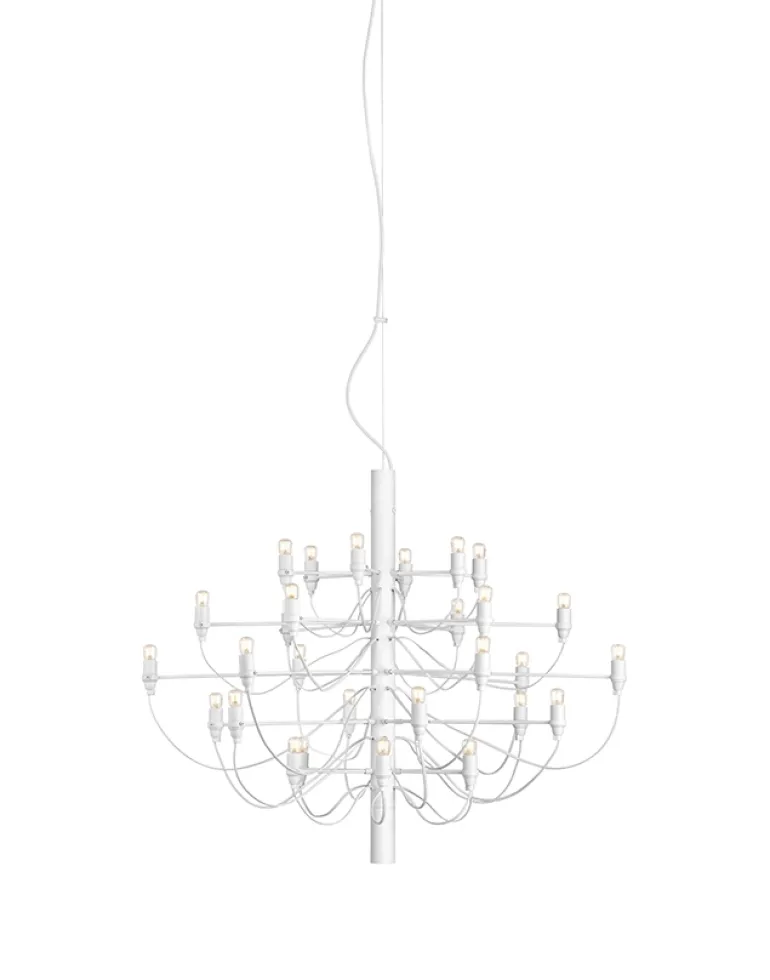 2097/30 lysekrone LED m. klare pærer, mat hvid