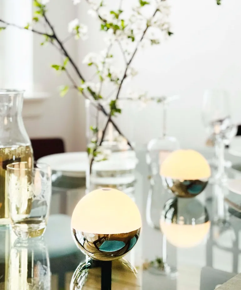 Alba Light Ball batterilampe / bordlampe, krom (2 stk.)