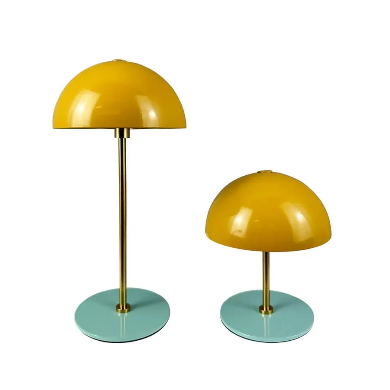 Along LED bordlampe / batterilampe, karry/turkis / messing (2 stk.)