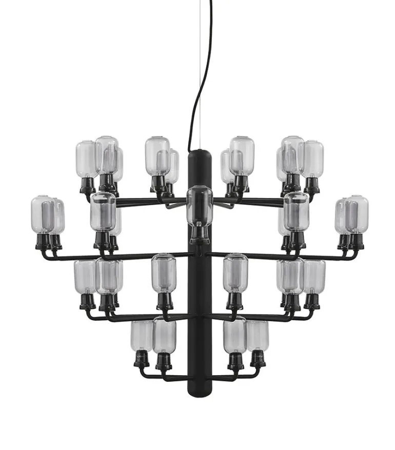 Amp Lysekrone - Stor, Smoke/Sort marmor