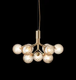 Apiales 9 lysekrone, børstet messing/optic guld glas