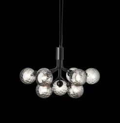 Apiales 9 lysekrone, satin sort/optic smoked glas