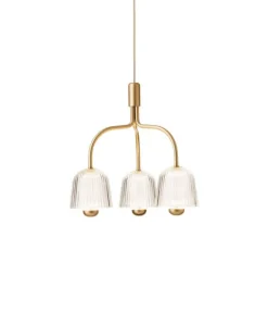 Asteea 3 lysekrone, satin messing/riflet klar