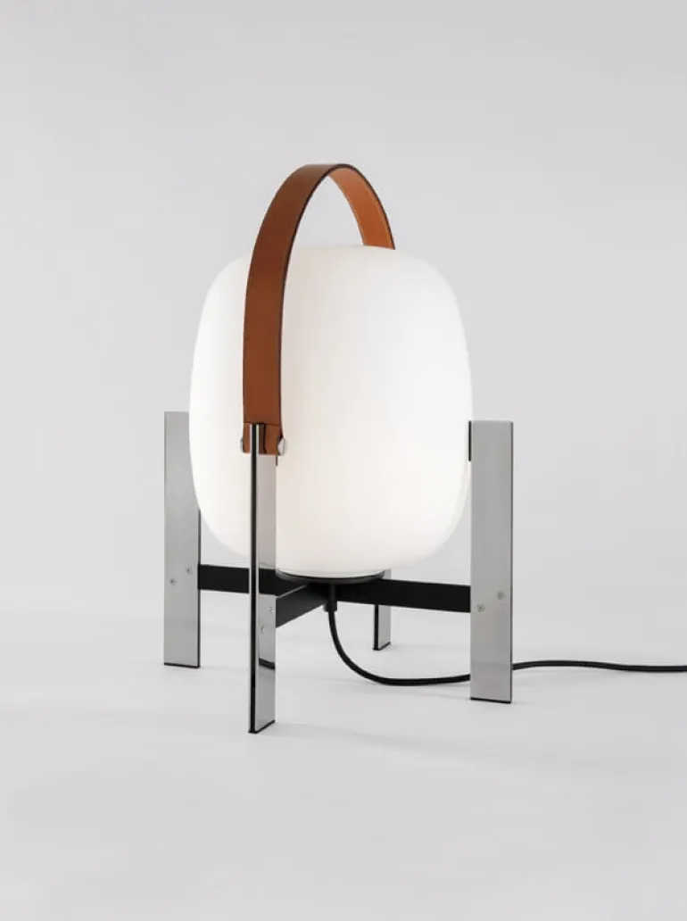 CESTA METÁLICA bordlampe m. læderhåndtag